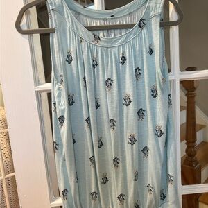 LOFT Sky Blue Tank with Floral Design